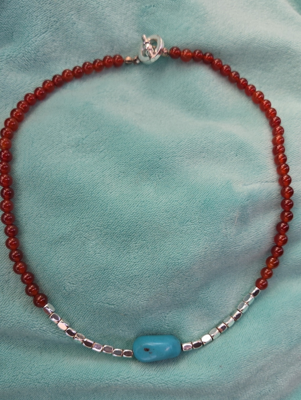 Vintage Carnelian & Turquoise Nugget Beaded Bracelet.